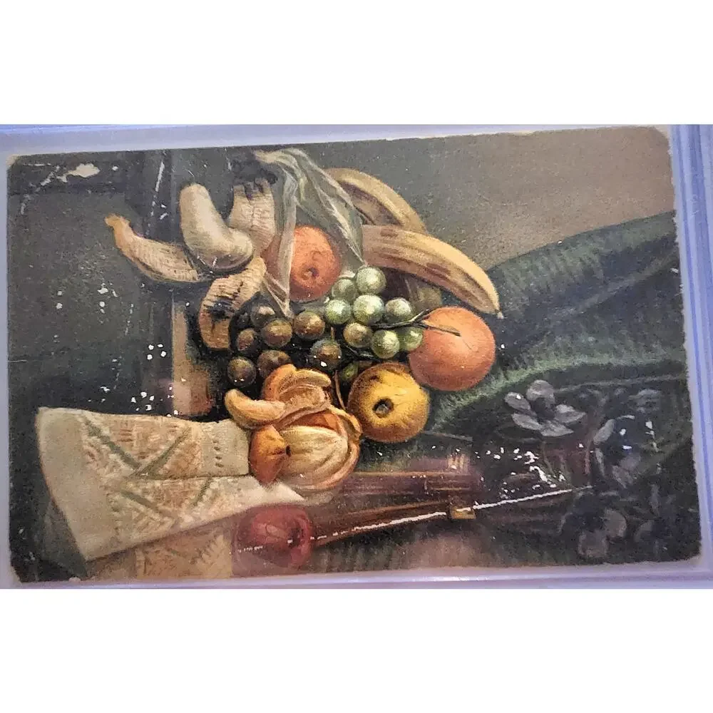 Lot Of Four Vintage Antique Postcards Decanter Fruit